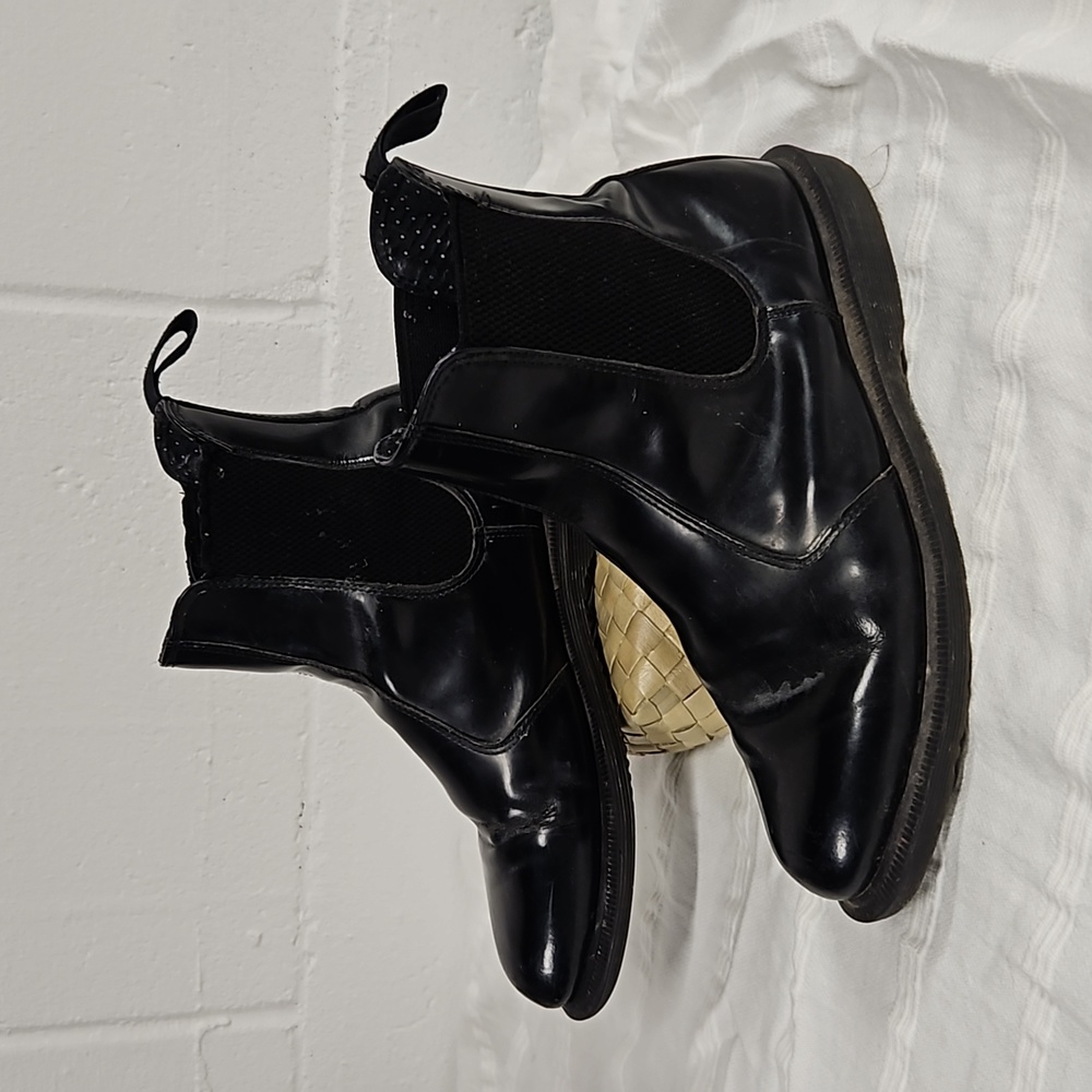 Black Leather Dr. Marten Slip on Boots